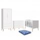 Dormitório Theo 2 Portas, Cômoda 6 Gavetas, Berço Branco Fosco com Pés Madeira Natural e Colchão - Reller Móveis