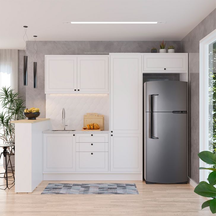 Cozinha Completa Évora com Bancada 6 Portas 3 Gavetas Branco Ártico