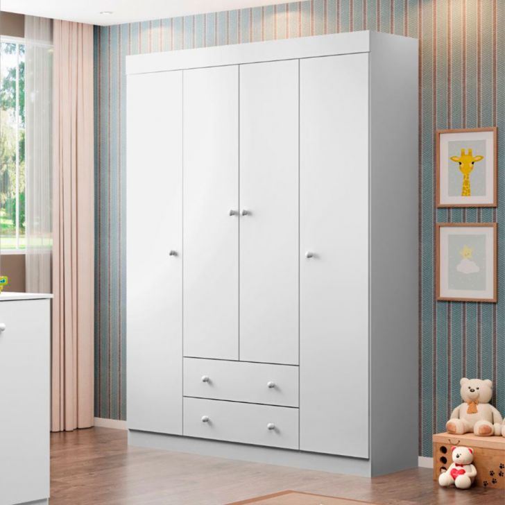 Guarda-Roupa Infantil Elisa 4 Portas 2 Gavetas Branco
