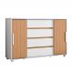 Cômoda Quarto Evidenza com 4 Gavetas e 2 Portas de Correr Branco/Freijo