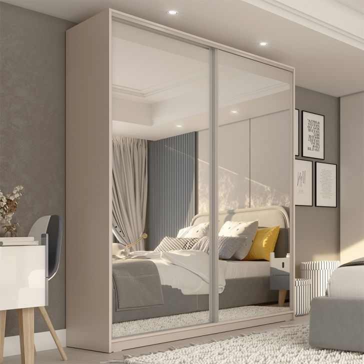 Image of Guarda-roupa Casal Com 2 Espelhos Belluno 2 Portas 3 Gavetas Bege PLA-RR985CL69BSGMOB