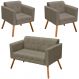 Conjunto 2 Poltronas e 1 Namoradeira Pés Palito Karen Suede Nude G19 - Gran Belo
