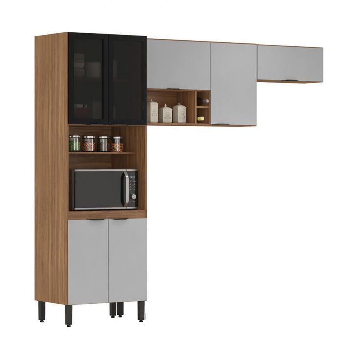 Cozinha Compacta Firenze 7 Portas Gavetas Amêndola e Bege