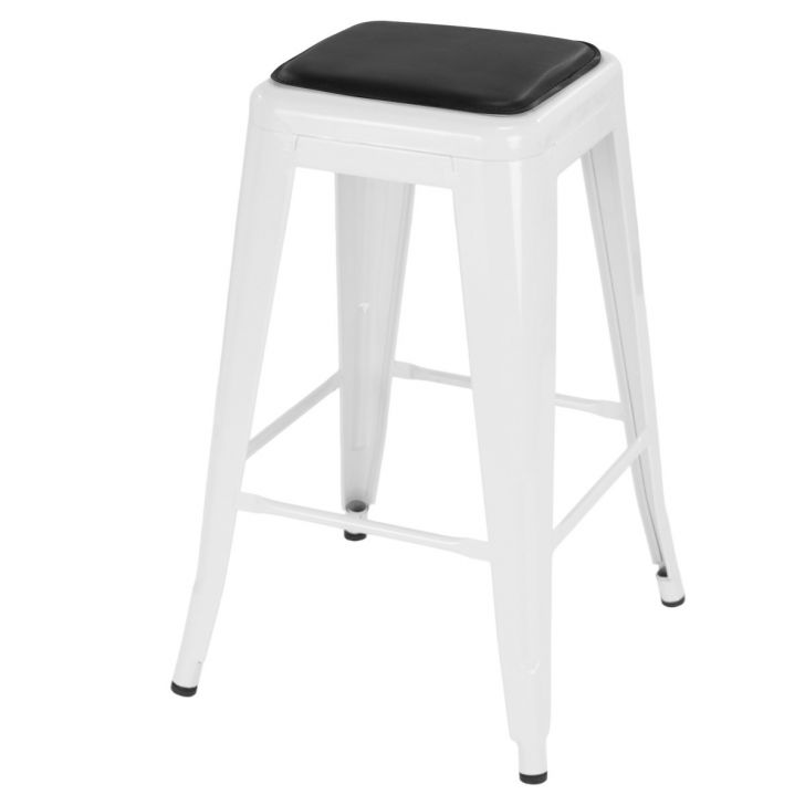 Banqueta média Iron Tolix 66 cm design industrial com almofada Branco com almofada preta