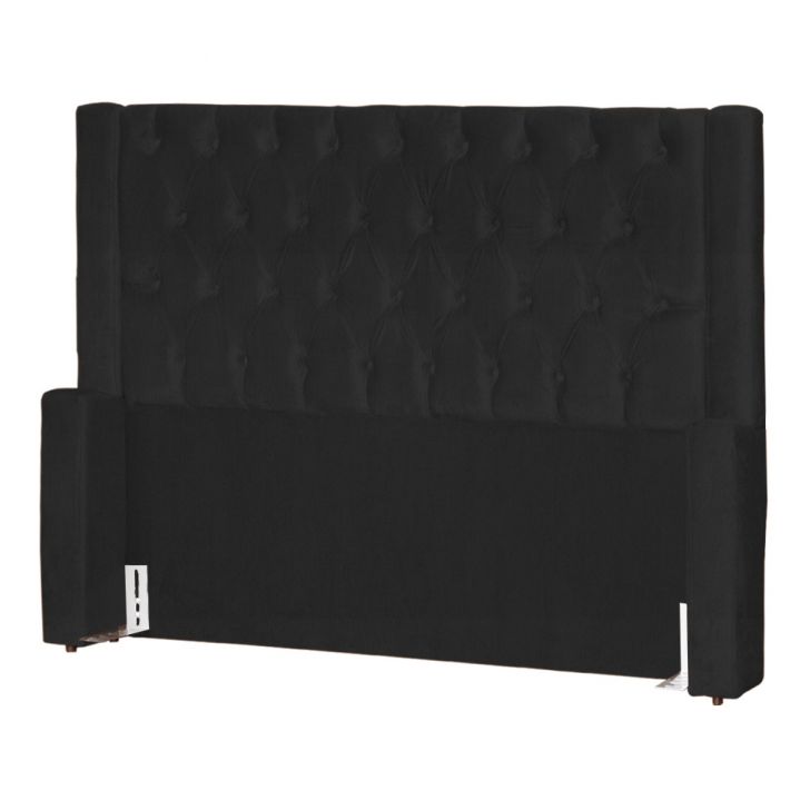 Cabeceira Estofada Para Cama Box Casal Queen Emma Suede Preto - DS Estofados