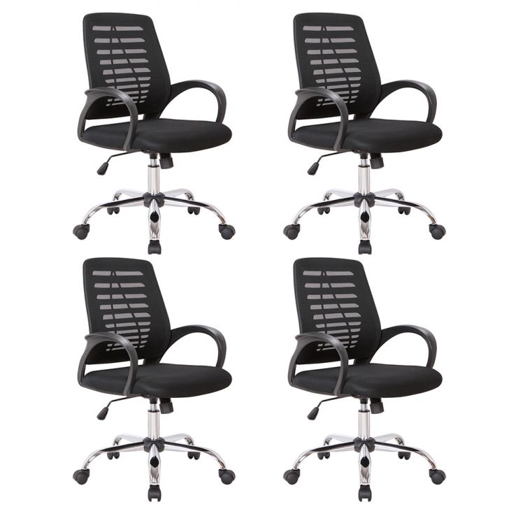 Conjunto com 4 Cadeiras de Escritório Secretária Giratórias Light Preto