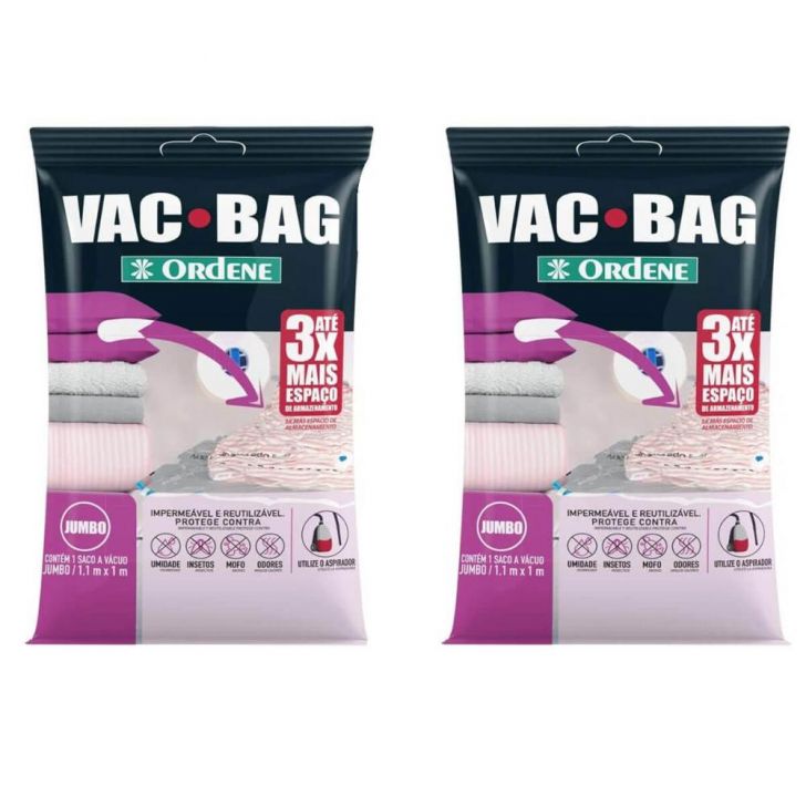 Kit 2 Vac Bag Jumbo Ordene 110x100cm Saco a Vácuo Plástico Edredom Casacos