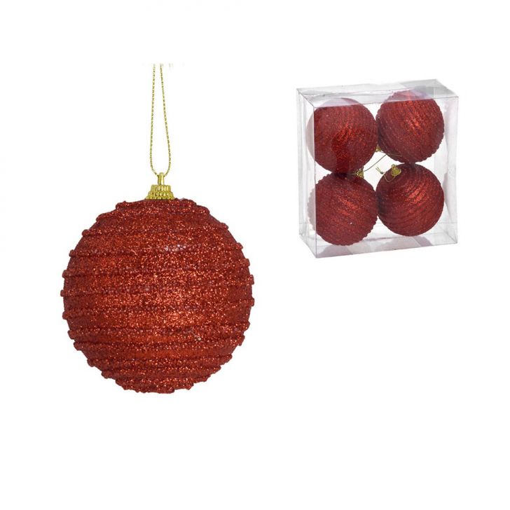 Kit com 4 Bolas Natalinas Espressione Vermelho II 8 cm