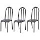 Kit 03 Cadeiras Tubular Cromo Preto 056 Assento Preto Listrado