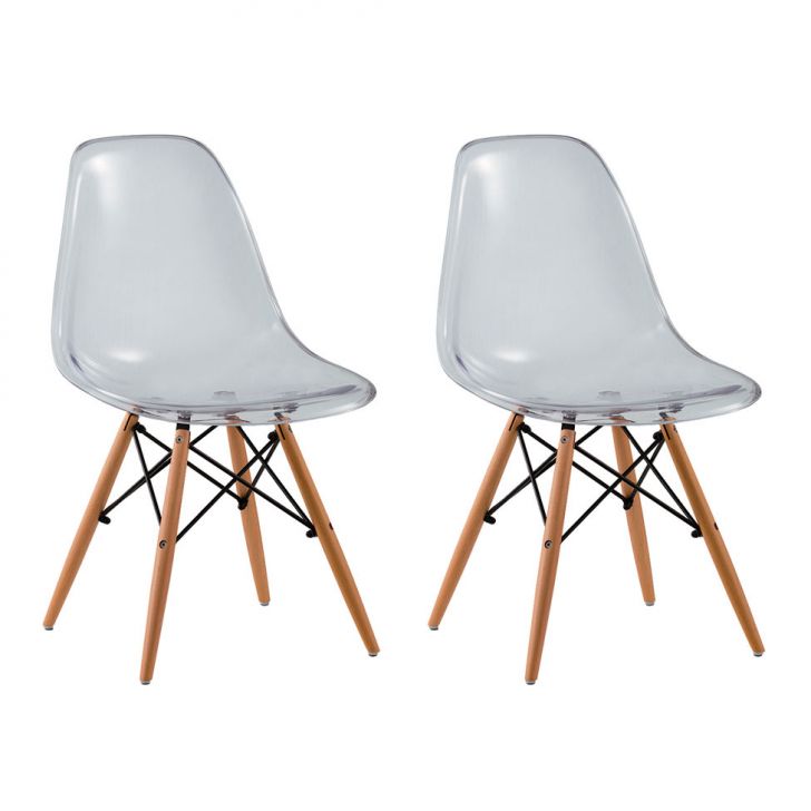 Conjunto Com 2 Cadeiras Eames Eiffel Premium Base Madeira Transparente