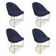 Kit 04 Cadeiras Poltrona de Jantar Bela Suede Azul Marinho Base Metálica Industrial Dourado - Pallazio