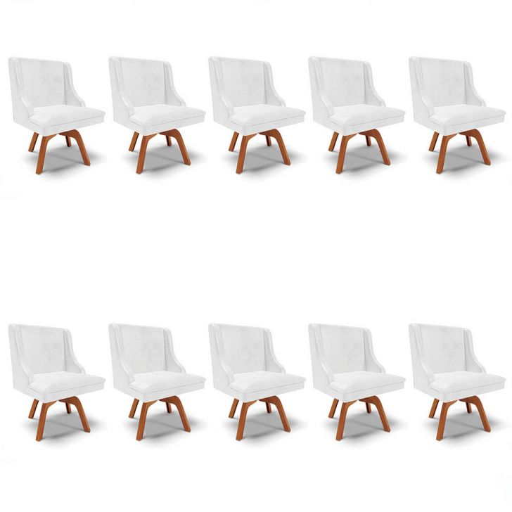 Kit 10 Cadeiras Estofadas Base Giratória de Madeira Lia Sintético Premium Branco - Ibiza