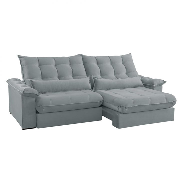 Image of Sofá 3 Lugares Retrátil E Reclinável Aruba Veludo Cinza Claro 210 Cm PLA-MO895UP59QUIMOB