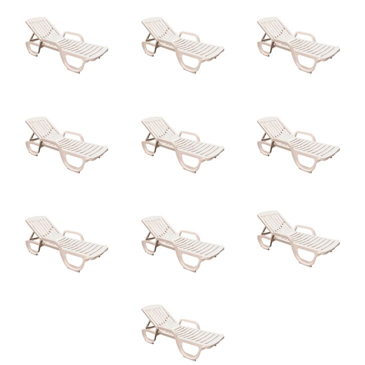 Conjunto com 10 Espreguiçadeiras Basic com Rodas Branco