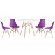 Mesa redonda Eames 100 cm branco + 4 cadeiras Eiffel DSW Roxo