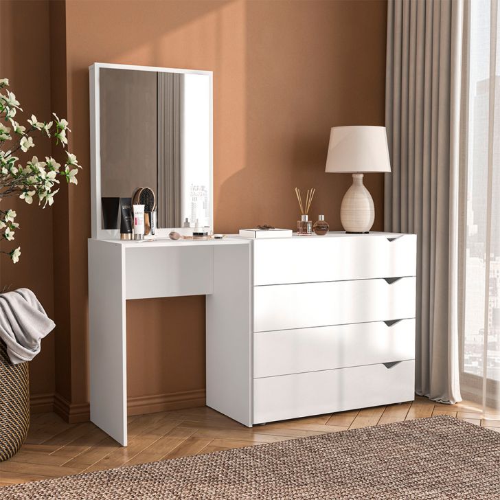 Cômoda com Espelho Porto 4 Gavetas Branca
