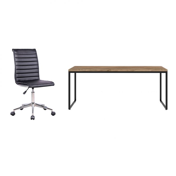 Conjunto de Mesa Studio Carvalho 180 cm com Cadeira de Escritório Secretária Giratória Marilyn Preta