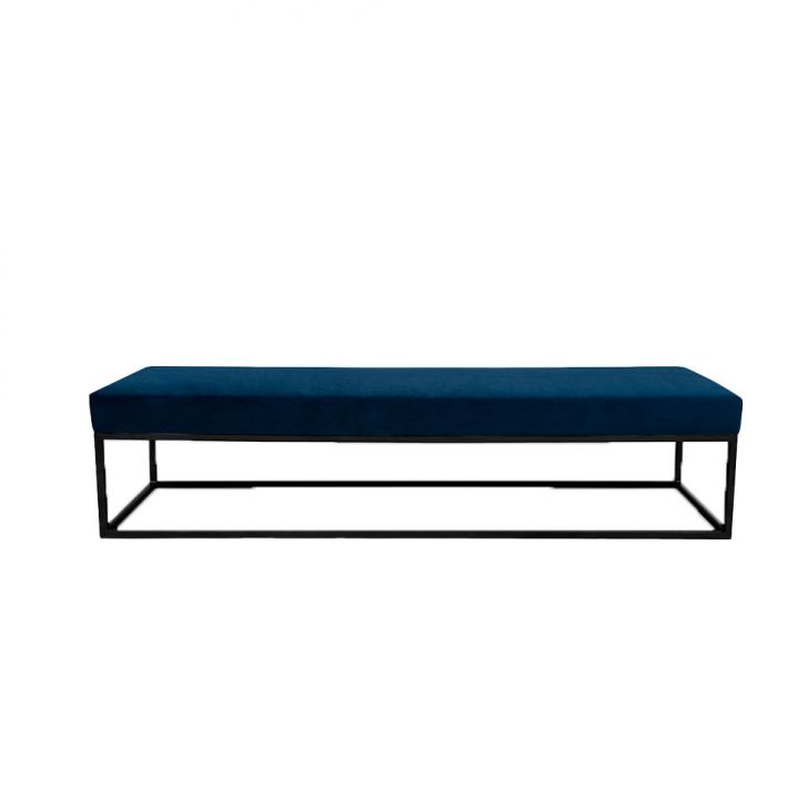 Banco | Banqueta 2 Lugares Giulia Veludo Azul e Preto 160 cm