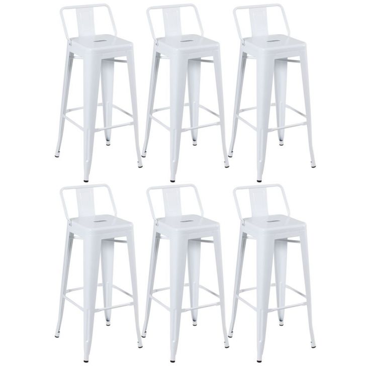 Kit 6 banquetas altas Iron Tolix com encosto 76 cm Branco