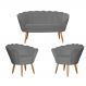 Kit Namoradeira e 2 Poltronas Pétala Decorativa Veludo Cinza - Montanaris Decor