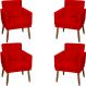 Kit 4 Poltronas Para Sala Decorativas E Confortáveis Beatriz Com Base Suede Vermelho Pé Castanho - Clique E Decore