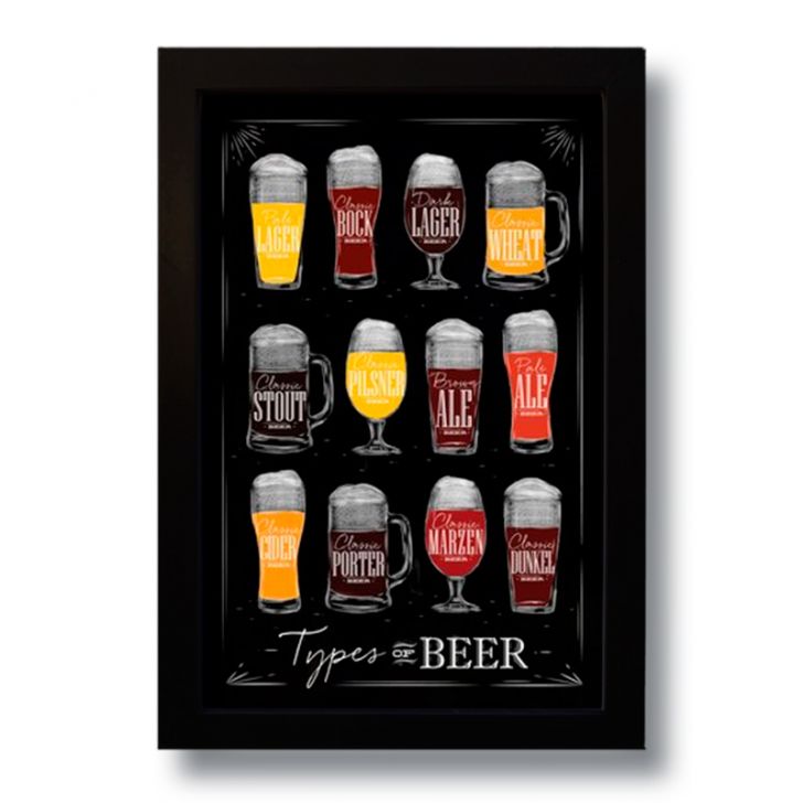 Quadro Decorativo Cerveja Types Of Beer Vintage  33x43 cm