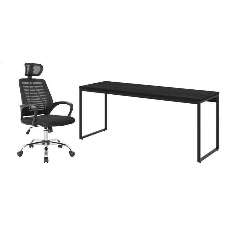 Conjunto de Mesa Studio 180 cm com Cadeira de Escritório Diretor Giratória Light Preta