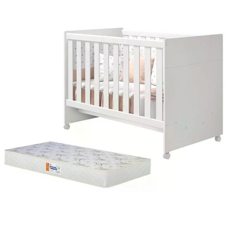 Berço Mini Cama Katatau Branco Brilho com Colchão D18 de 10cm - Reller Móveis