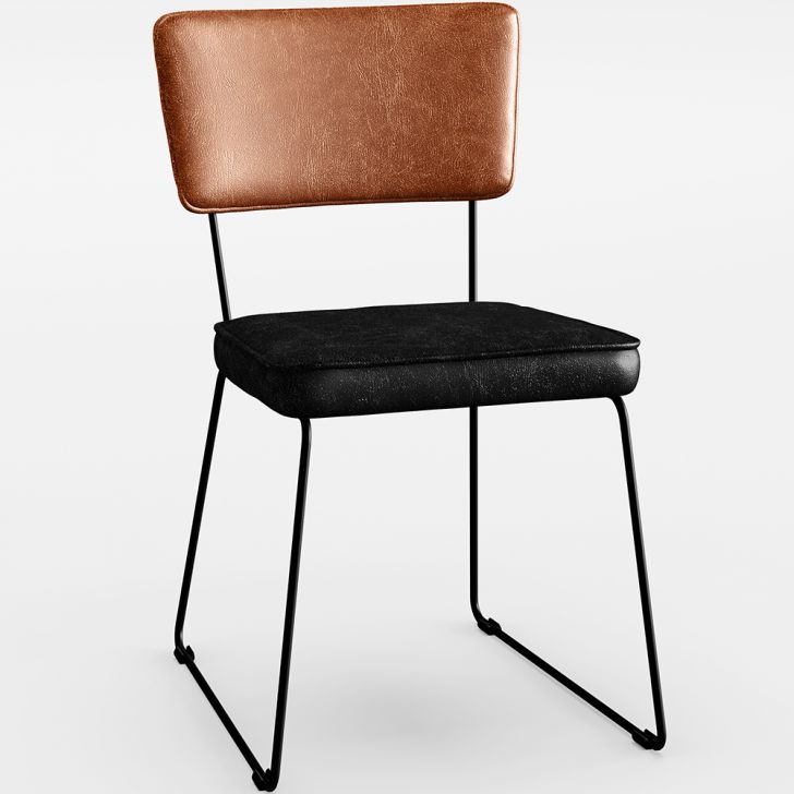 Cadeira Decorativa Estofada Sala Jantar Allana L02 Couríssimo Camel Couríssimo Preto - Lyam Decor