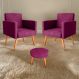 Conjunto Poltronas e Puff Anari Veludo Turkey Marsala