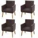 Kit 04 Poltronas Decorativas Lauren Pés Palito Suede Marrom - Desk Design