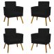 Kit 4 Poltronas Decorativas Reforçadas Para Sala Nina Com Base Suede Preto Pé Castanho - Clique E Decore