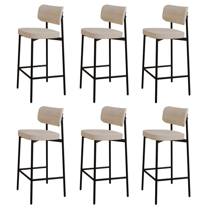 Banqueta Alta Bar Estofada Kit 6 Ella M25 Linho Areia - Mpozenato