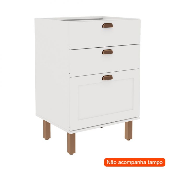 Balcão De Cozinha Iluminata 3 Gavetas Branco 60 Cm