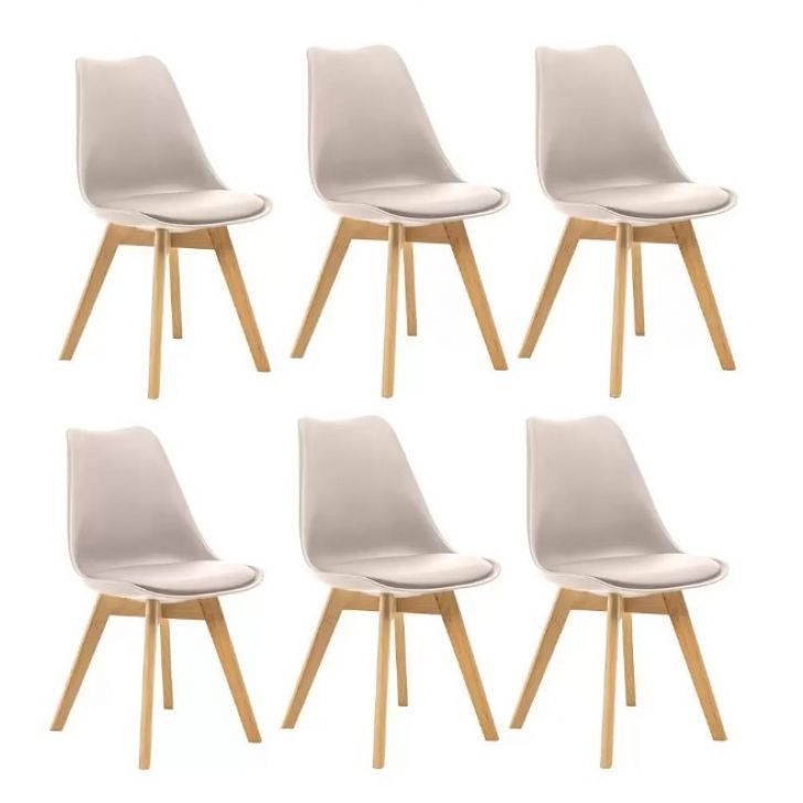 Kit 6 Cadeiras Saarinen Wood Com Estofamento V rias Cores Cor:Nude