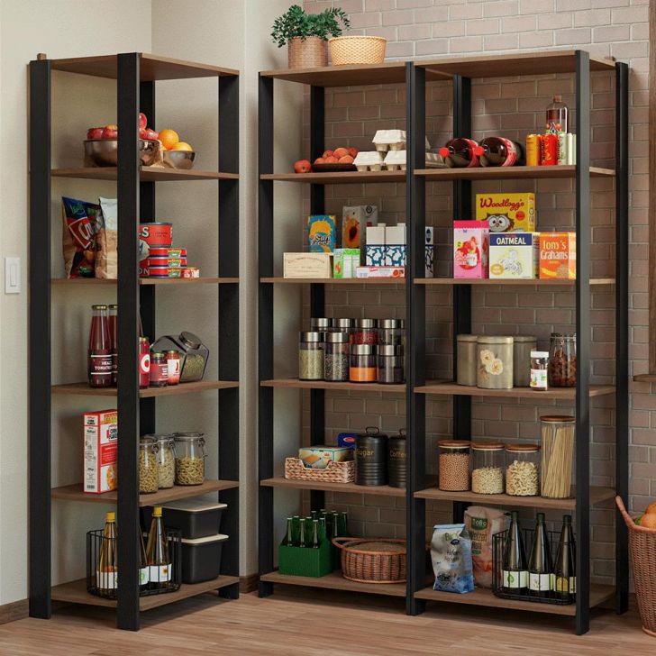 Armário Estante Multiuso Organizador Despensa de Canto 15 Prateleiras 177cm Rustic/Preto Madesa