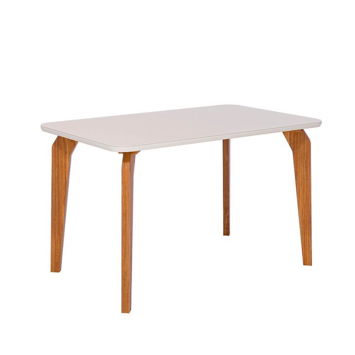 Mesa de Jantar Retangular com Tampo de Vidro Papaia Off White e Madeira 130 cm