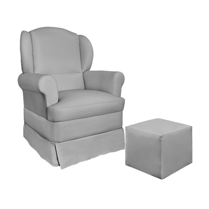 Poltrona para Amamentação Balanço com Puff Sabrina Veludo Cinza