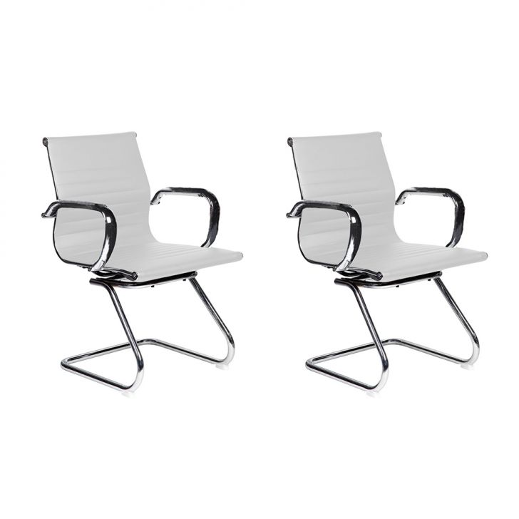 Conjunto Com 2 Cadeiras De Escritório Interlocutor Fixas Eames Best Branco