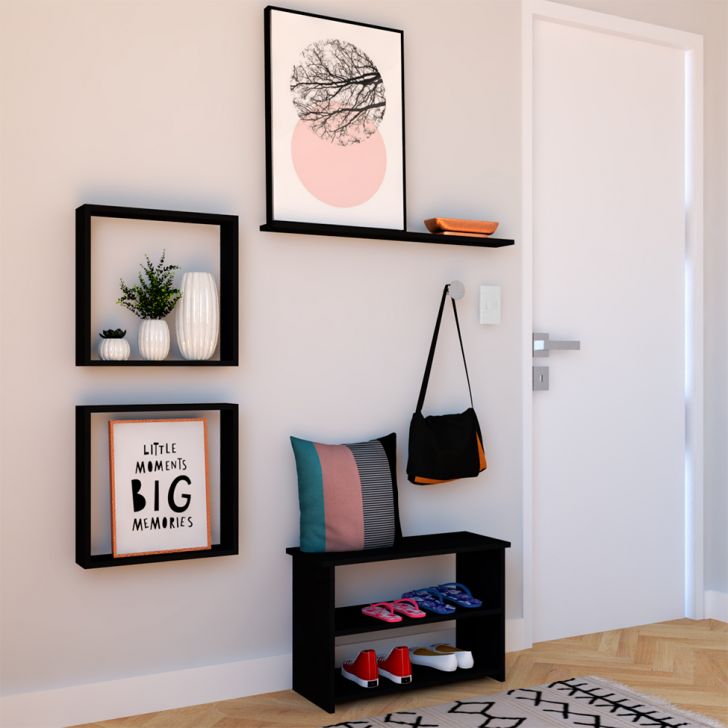 Conjunto de Nichos e Banco | Banqueta Pullen Preto