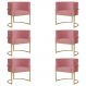 Kit 6 Poltronas Decorativa Sala de Estar Luana Base Gold Suede Rosa - Montanaris Decor