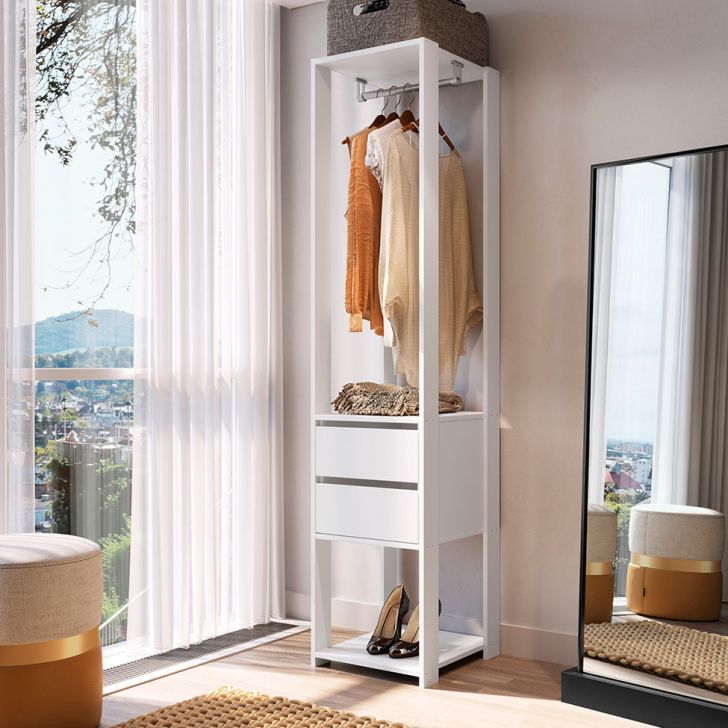 Estante Belga 2 GV com Cabideiro Branca 40 cm