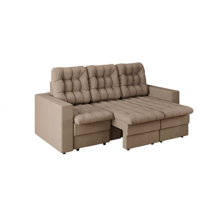 Sofá 3 Lugares Retrátil Lubeck Plush Suede Bege 210 Cm