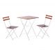 Conjunto Mesa Dobrável 60x60 cm 2 Cadeiras Ferro e Madeira Demolição Envernizada - Branca