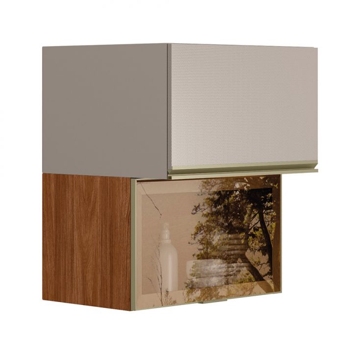 Armário Aéreo com Vidro Reflecta Proença 2 Portas Bege e Nogueira 60 cm