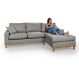 Sofá Living Amsterdã Com Chaise 3 Lugares Revestido Linho Base em Madeira