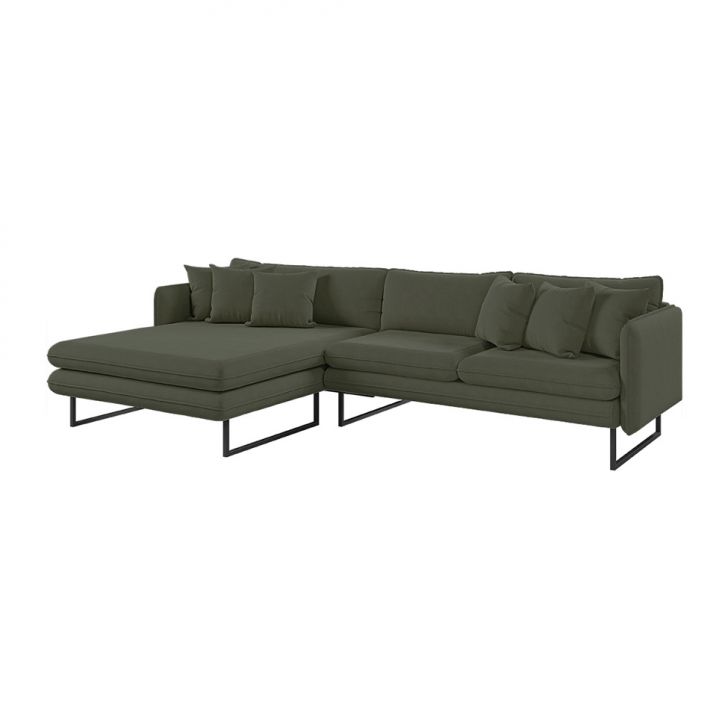 Sofá 5 Lugares Ricco Com Chaise Esquerda Linho Verde