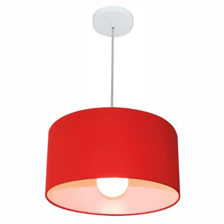 Pendente Cilíndrico Md-4146 Cúpula em Tecido 40x30cm Vermelho - Bivolt