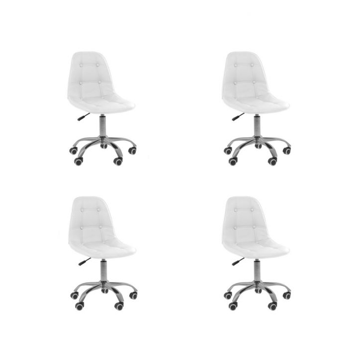 Kit 04 Cadeiras Office Eiffel Botonê Ajustável Base Giratória Branco