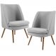Kit 02 Poltronas Decorativas Fixa Pés Palito Pérsia D02 Linho Cinza D-315 - Lyam Decor